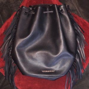 Black Fringed backpack by Victoria Secret